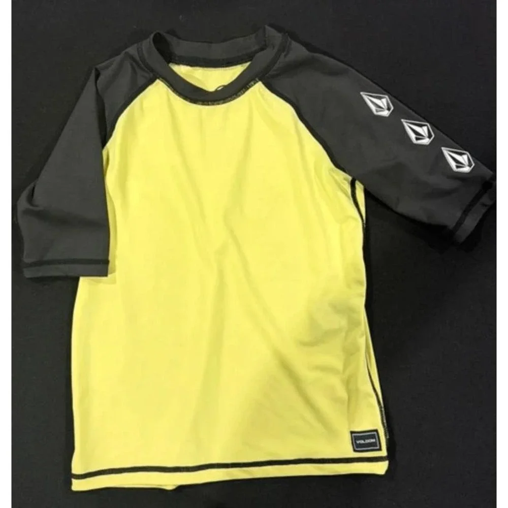 Volcom Blue Quail Swim Set Boys 4T Yellow Blue Butterfly Rash Guard Trunks GUC